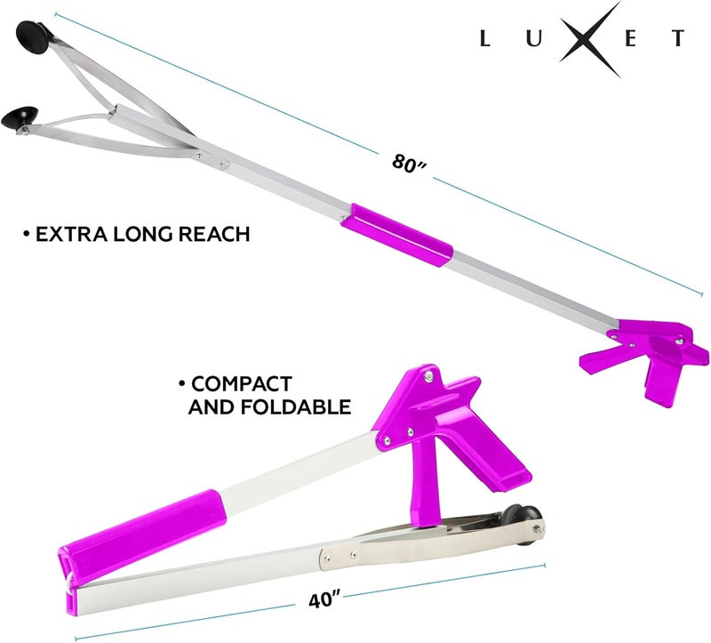 Luxet Reacher Grabber Tool X-Long 80" Aluminum Suction Cup Jaw, Foldable Lightweight Reacher Grabber Pickup Tool, Gripper Grabbers for Elderly Grab it Reaching Tool Trash Picker Grabber (Pink) - Image 2